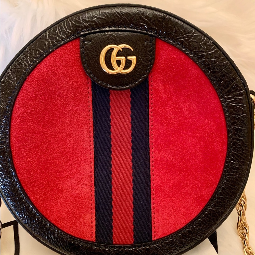 SOLD Gucci Mini Ophidia Round bag In Red Suede - Picture 2 of 10